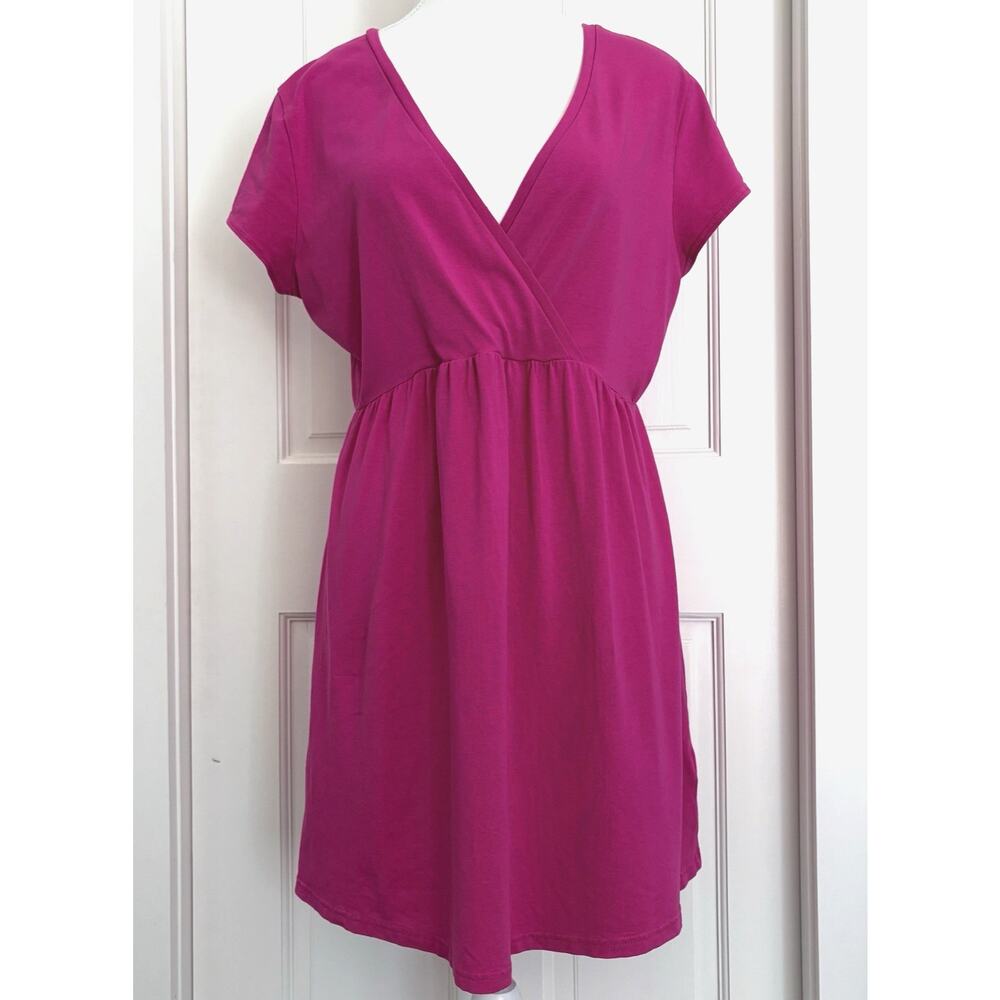 Garnet Hill Pink Surplice VNeck Short Sleeve Mini Dress Tunic Babydoll Comfort L